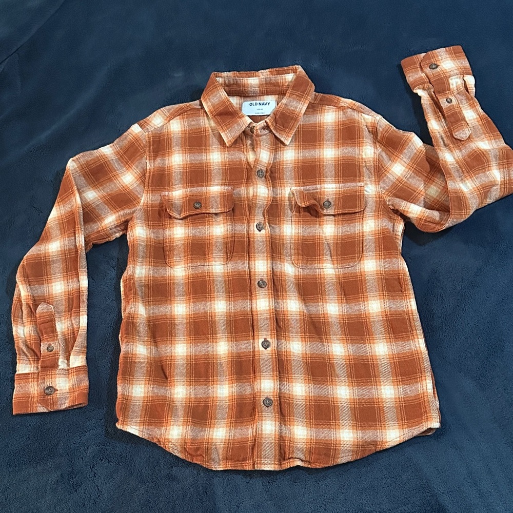 Old Navy Kids Orange Flannel Plaid Button Down Shirt